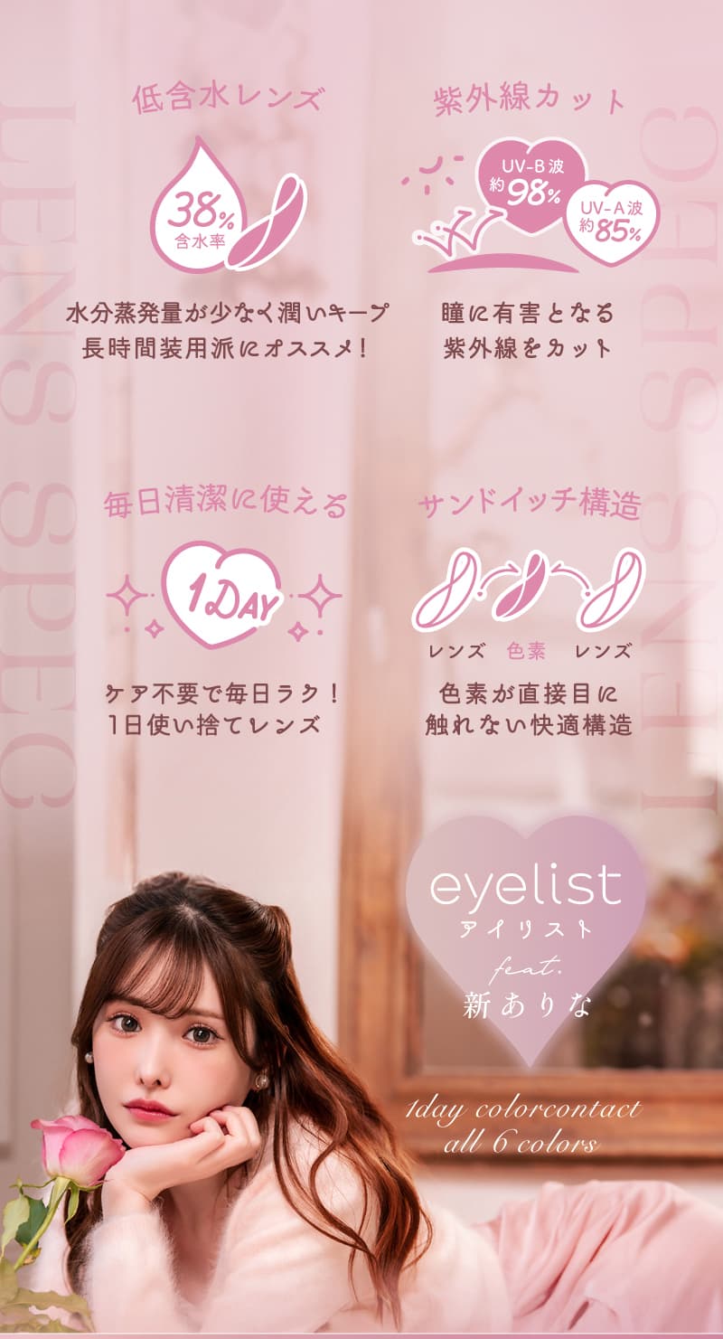 新ありなイメージモデルのワンデーカラコン「アイリスト(eyelist)」レンズスペック