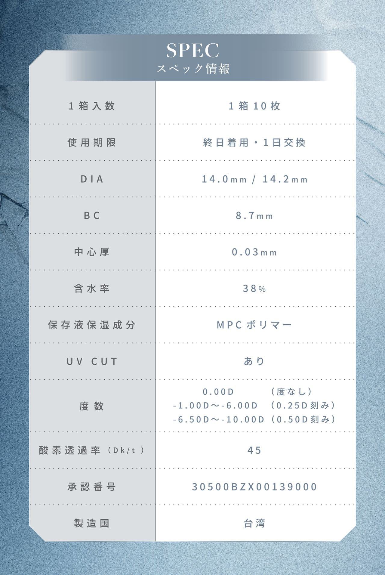 超薄型レンズで酸素が通りやすいワンデーカラコンレンズスペック-リルムーン 0.03ゼロワンデー (LILMOON 0.03 ZERO1day) 10枚入 
