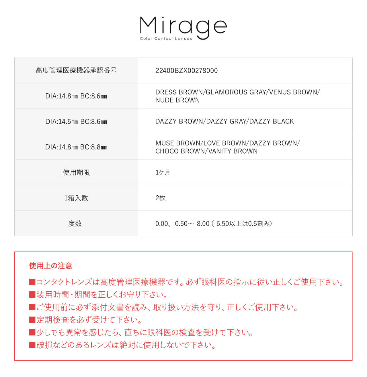 Mirage(ミラージュ)1Month(2枚入) Mirage(ミラージュ)1Month(2枚入)1ヶ月