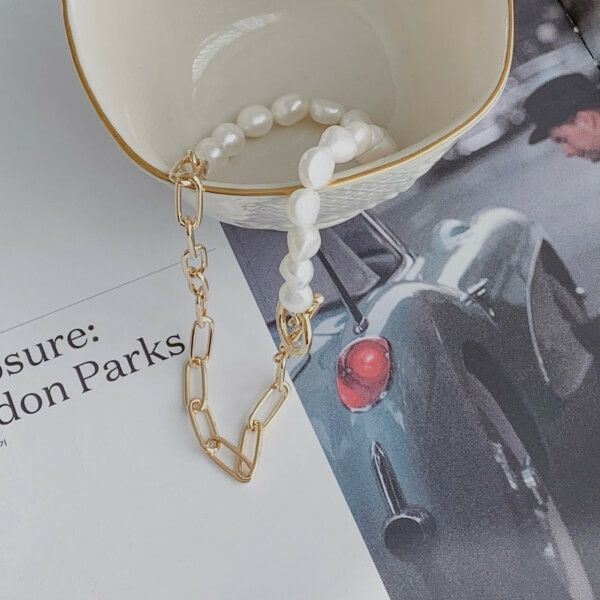 パール×チェーンネックレス 