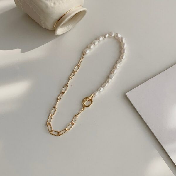 パール×チェーンネックレス