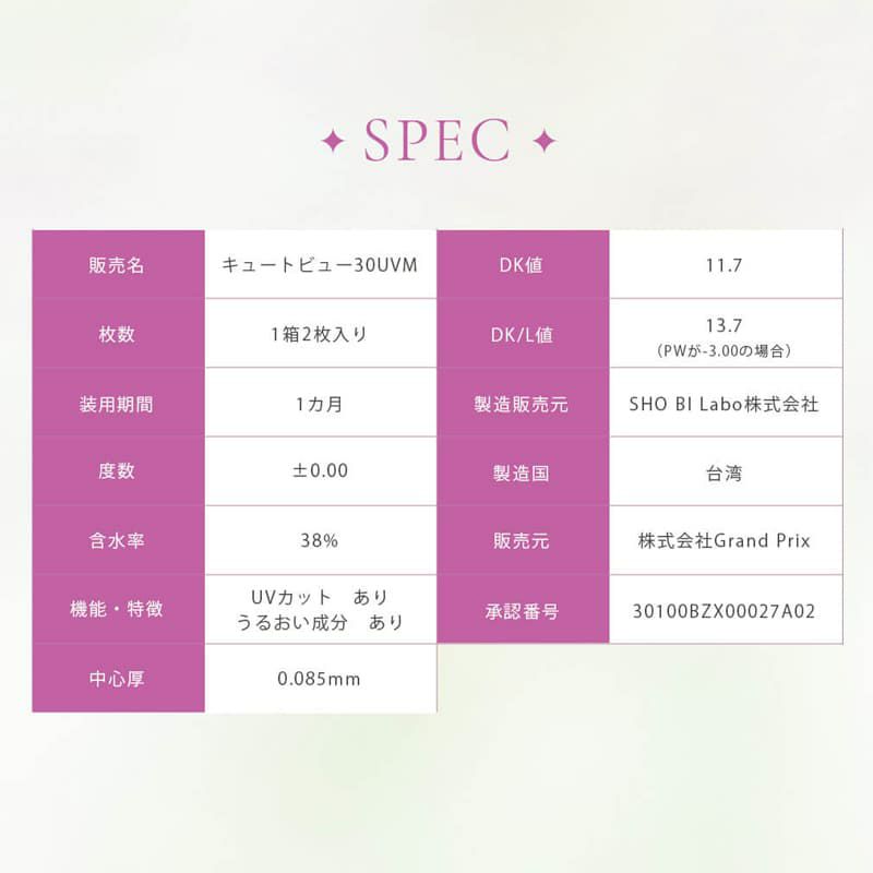 GENISH（ジェニッシュ）UVM　スペック　度なし　マンスリーカラコン