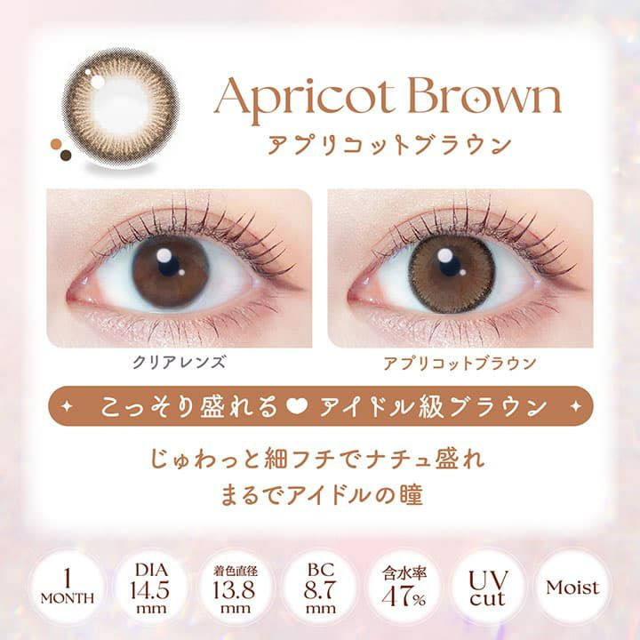 アプリコットブラウン-イメージ画像-エバーカラーマンスリー-新木優子-ゆんぴょ-エバーカラー1ヶ月カラコン-マンスリーカラコン