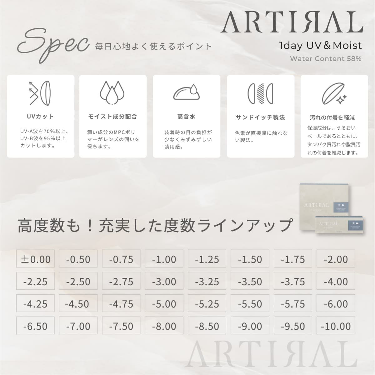 【高含水58％】アーティラル UV＆モイスト　10枚入[ブラック] 