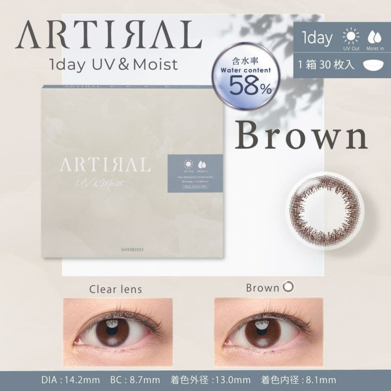 【高含水58％】アーティラル UV＆モイスト 30枚入[ブラウン] 