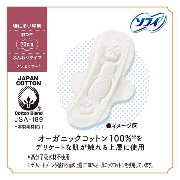ソフィ はだおもい オーガニックコットン 特に多い昼用 羽つき (23cm×15枚) 